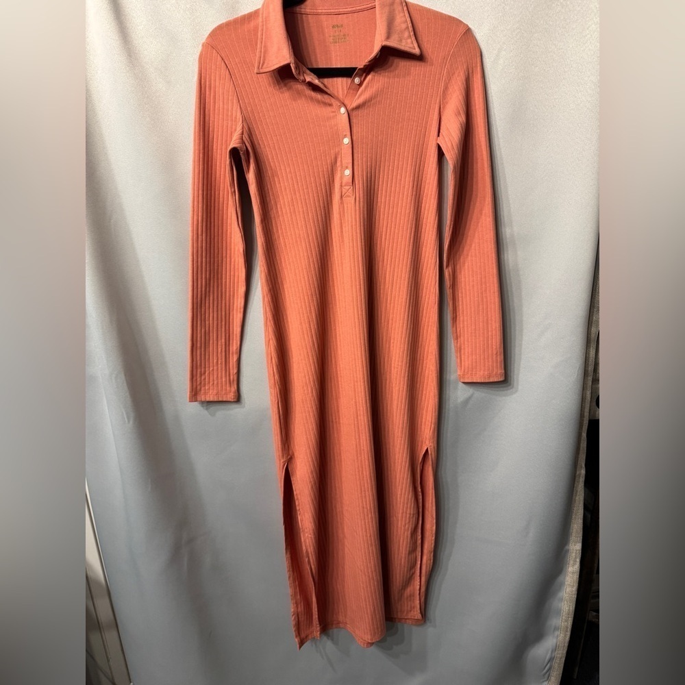 Aerie ribbed Henley dress with collar, size small, orange, brand new!